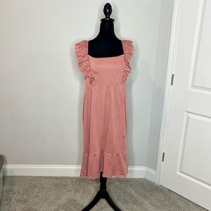 Elegant Pink Ruffle Sleeve Dress